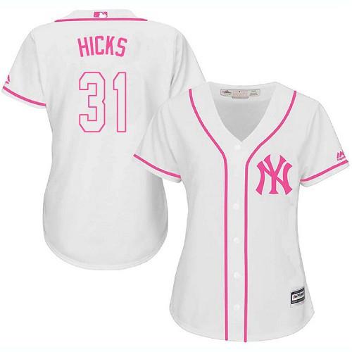 Yankees #31 Aaron Hicks White/Pink Fashion Women's Stitched MLB Jersey